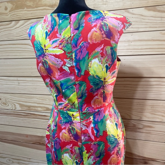 EUC Tahari Arthur S. Levine Floral Midi Dress Multi Color Womens Sleeveless 8 - Picture 5 of 9